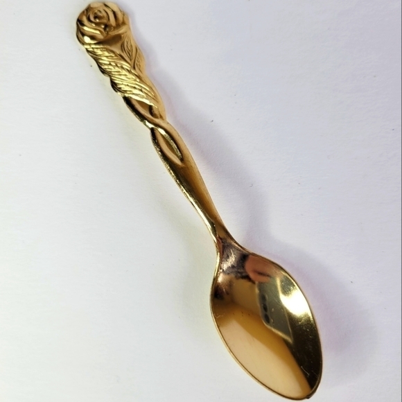 24k Gold Plated Rose Tiny Tea Spoon - Picture 1 of 3